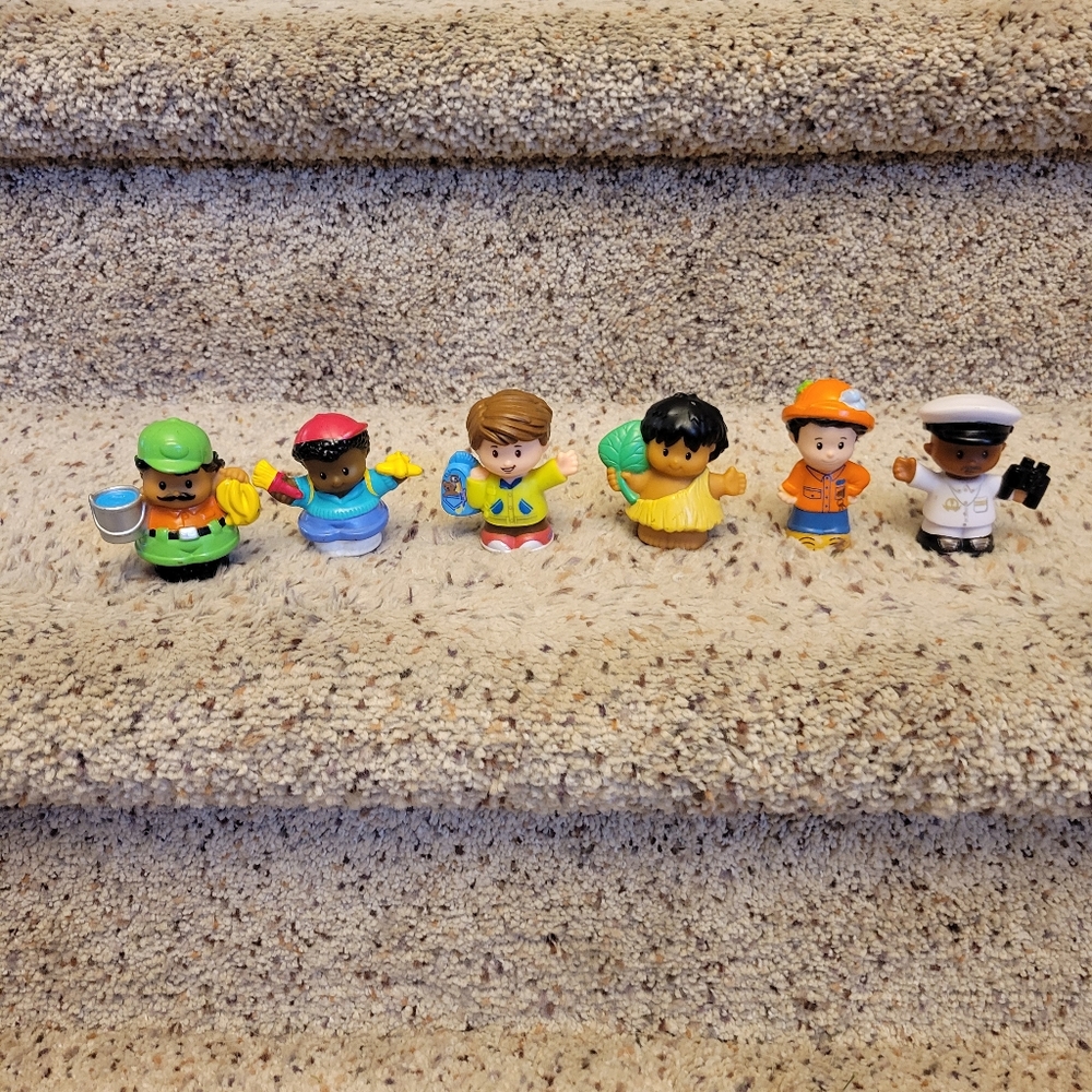 Fisher Price Little People set of 6 boys Hawaiian, worker, captain, explorer